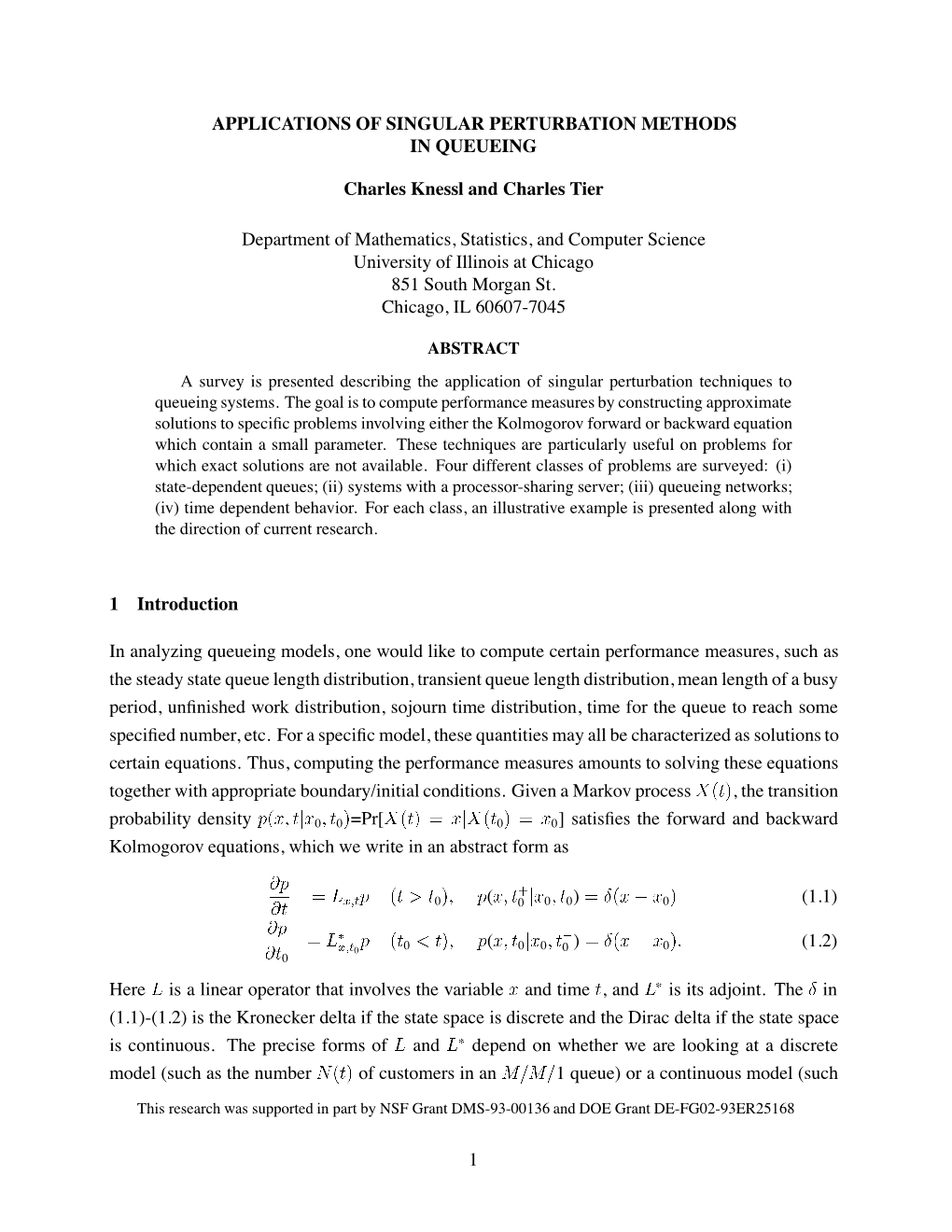 Applications of Singular Perturbation Methods in Queueing