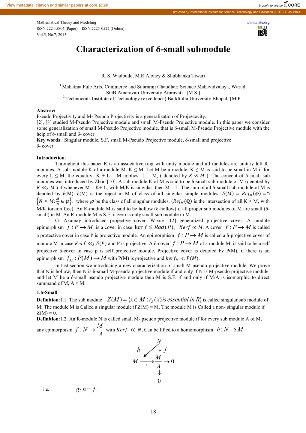 Characterization of Δ-Small Submodule