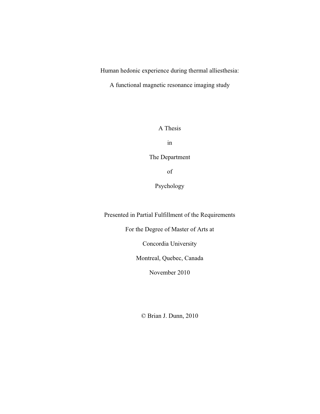 Human Hedonic Experience During Thermal Alliesthesia: a Functional