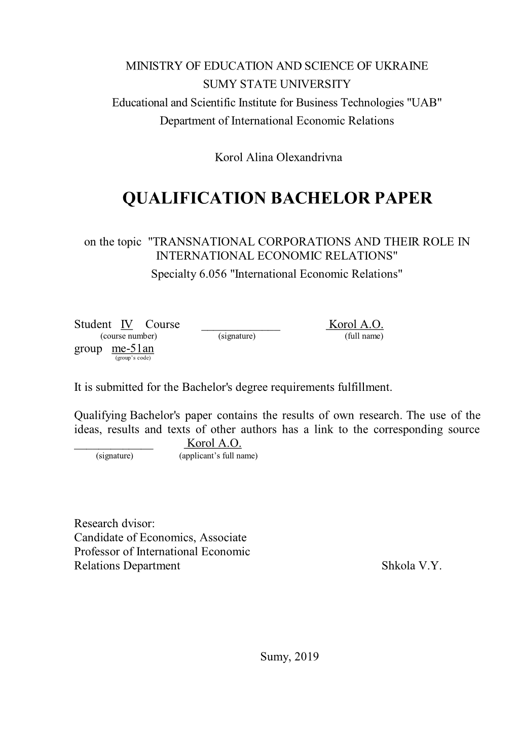 Qualification Bachelor Paper