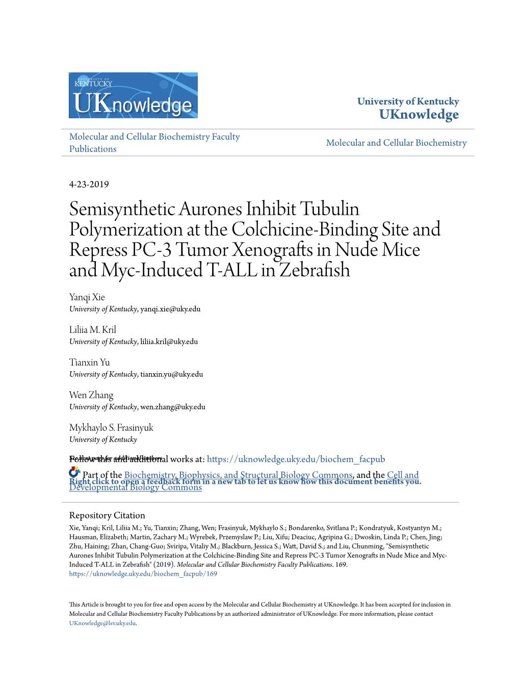 Semisynthetic Aurones Inhibit Tubulin Polymerization at the Colchicine