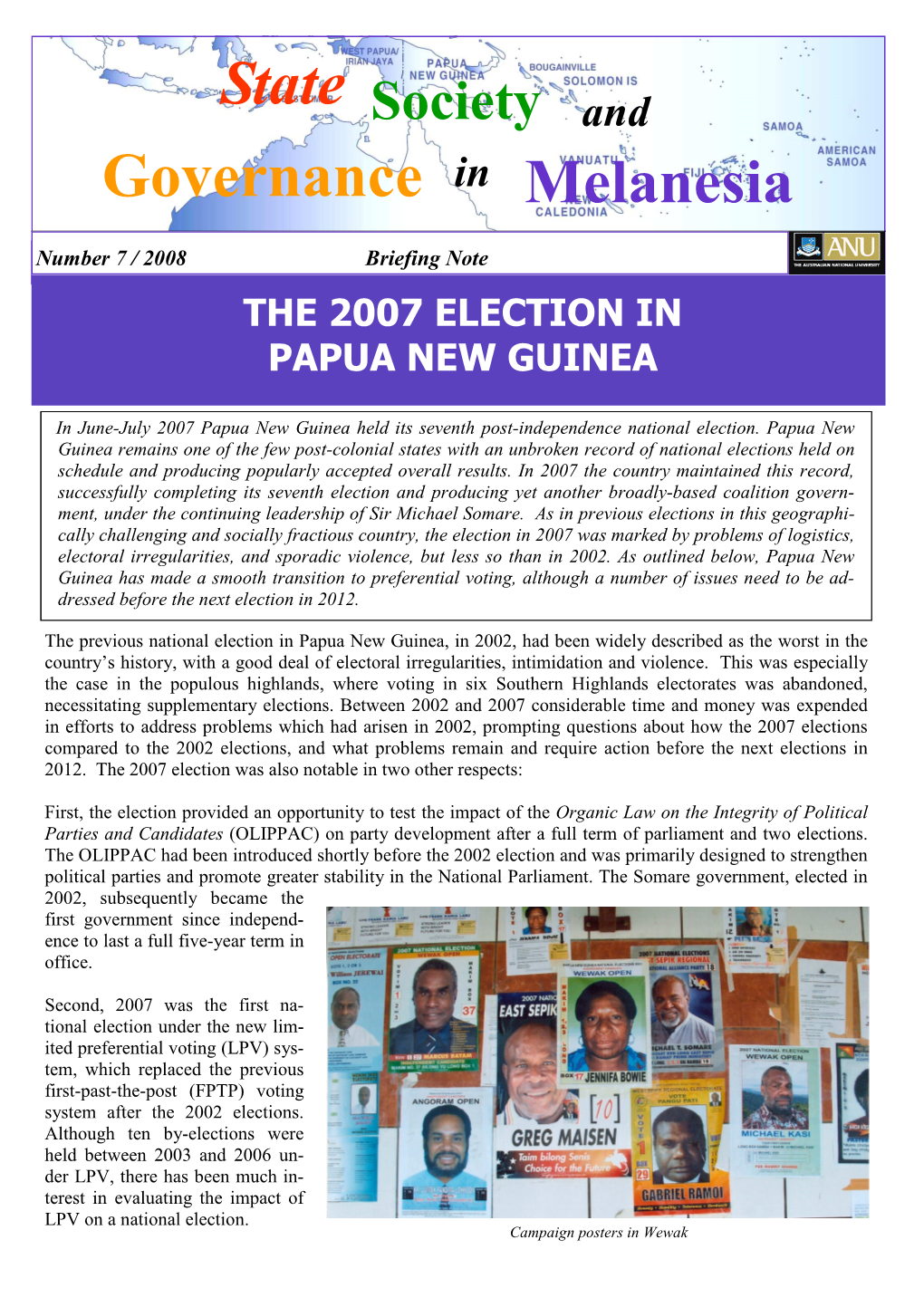 Briefing Note PNG Elections