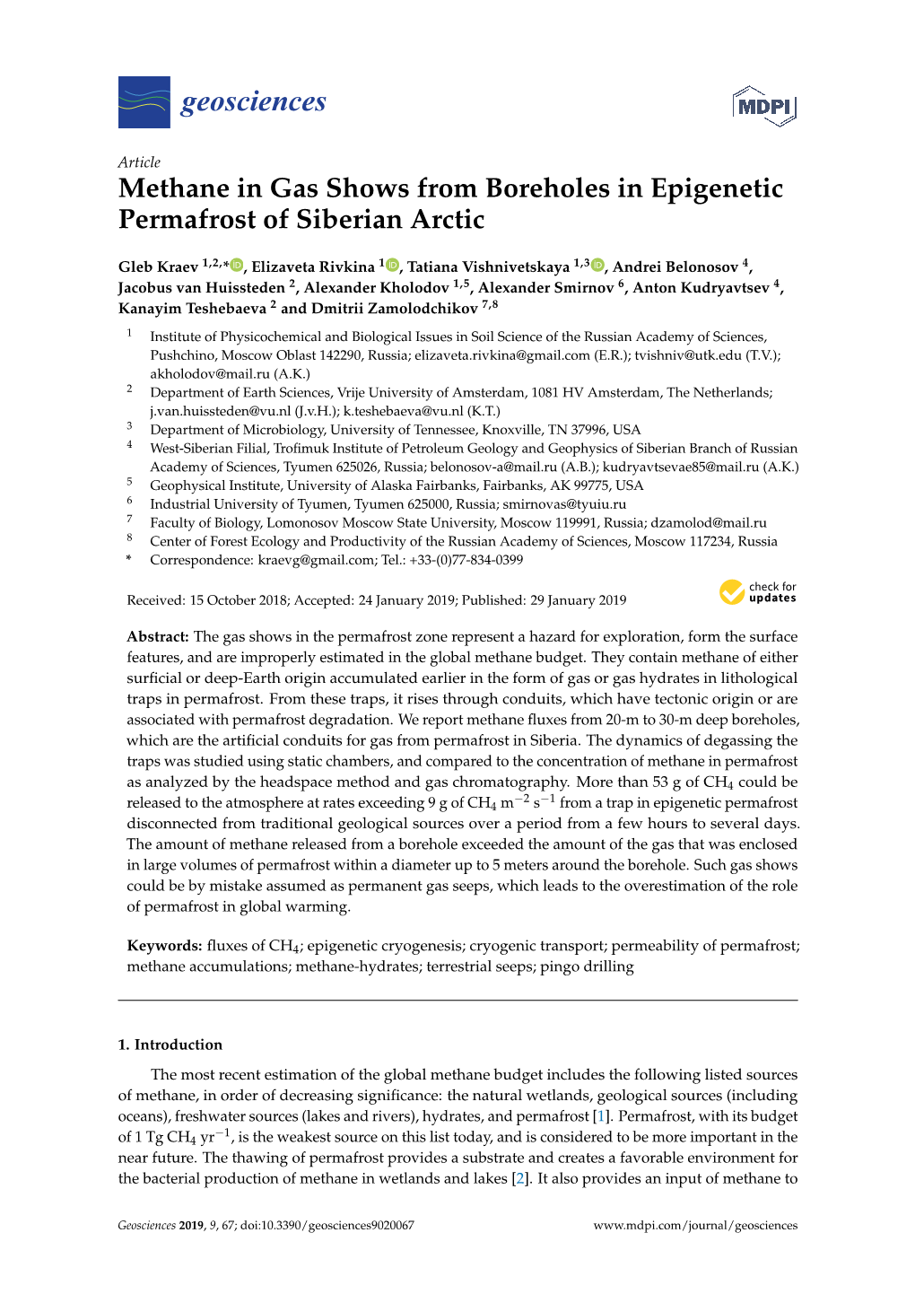 Methane in Gas Shows from Boreholes in Epigenetic Permafrost of Siberian Arctic