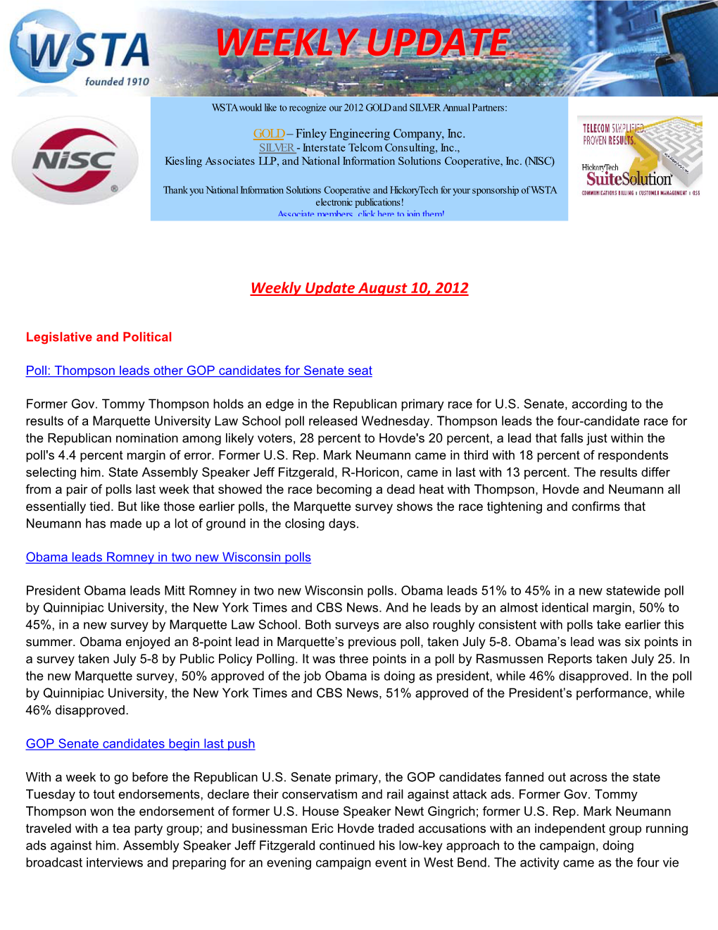 Weekly Update August 10, 2012