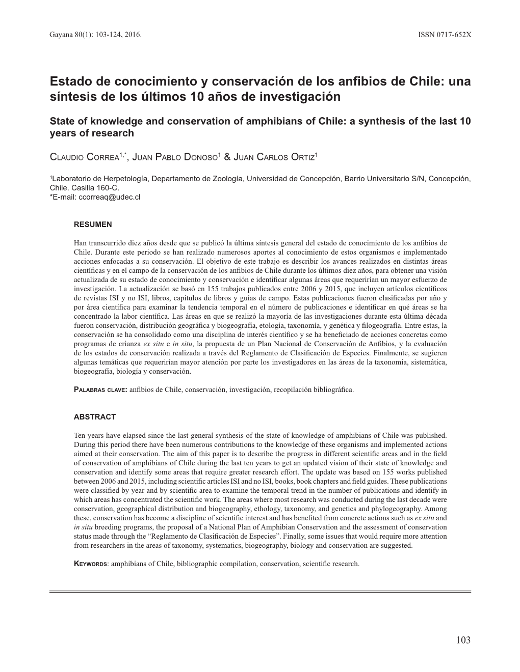 Estado De Conocimiento Y Conservación De Los Anfibios De Chile