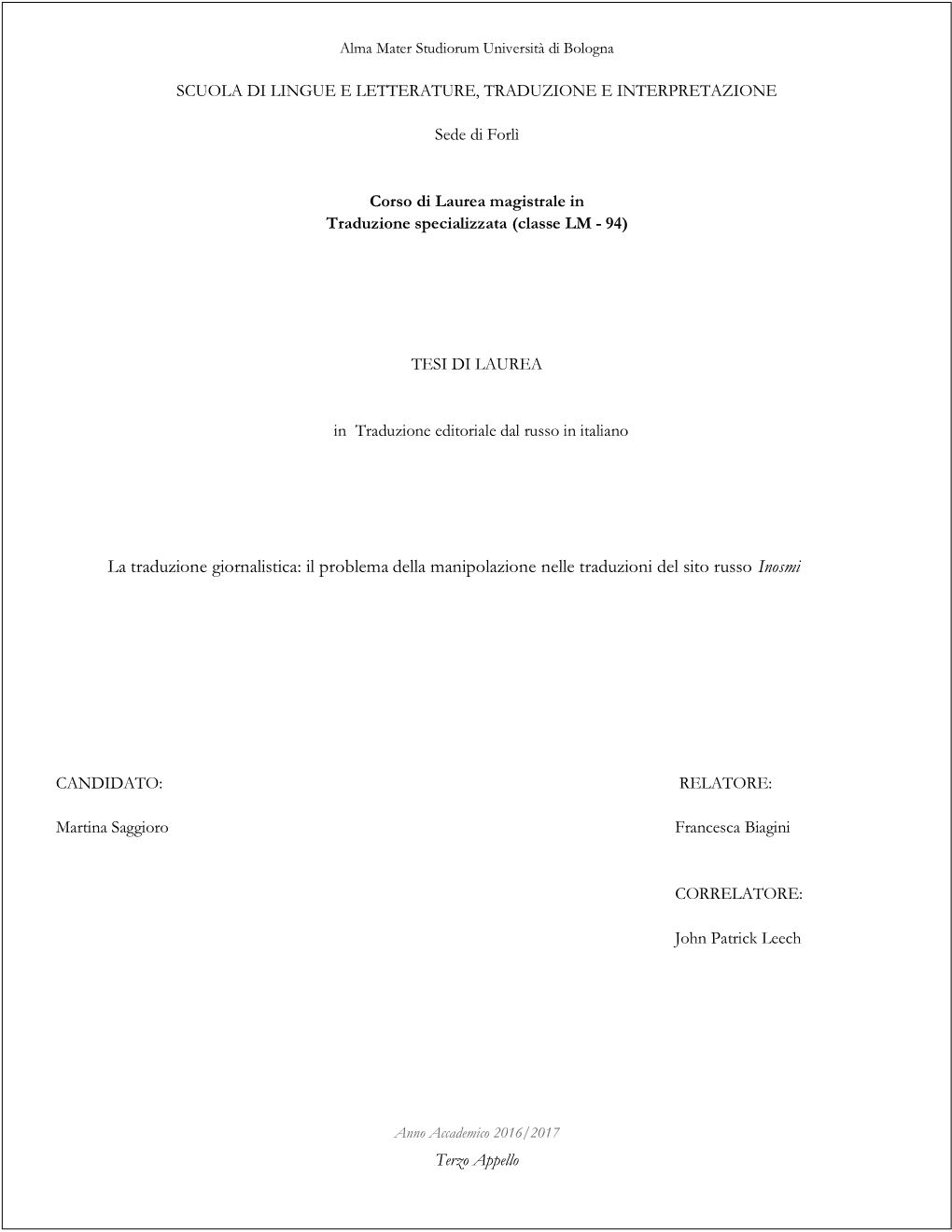 La Traduzione Giornalistica: Il Problema Della Manipolazione Nelle Traduzioni Del Sito Russo Inosmi