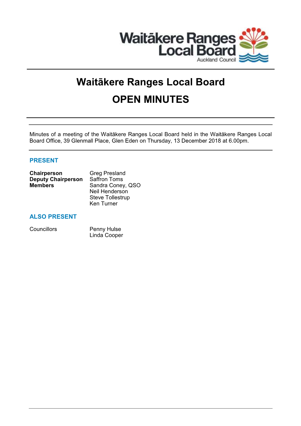 Minutes of Waitākere Ranges Local Board
