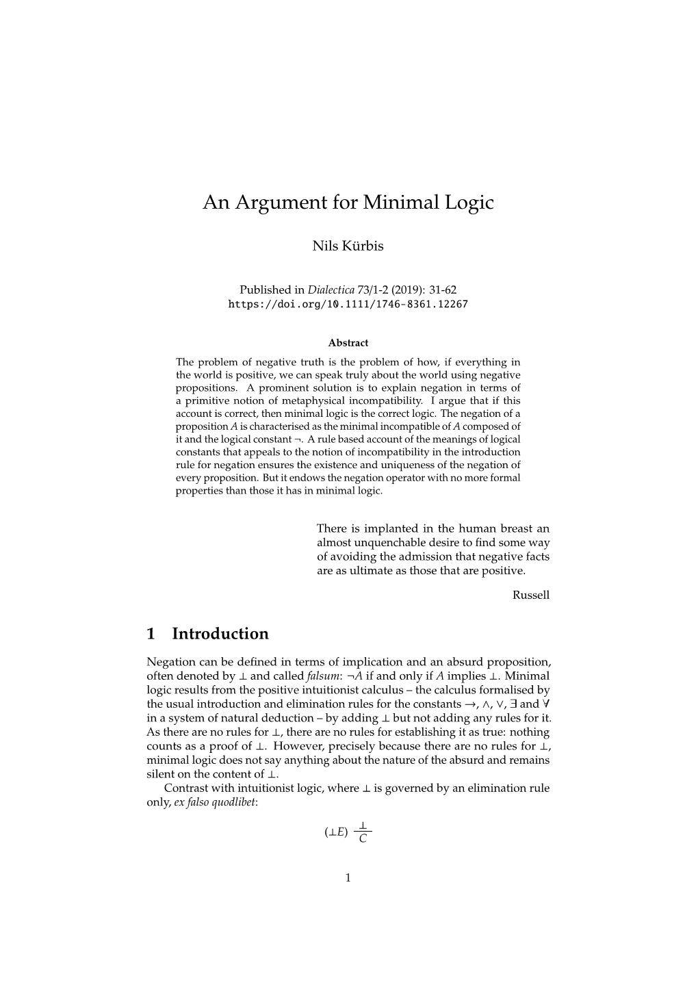 An Argument for Minimal Logic