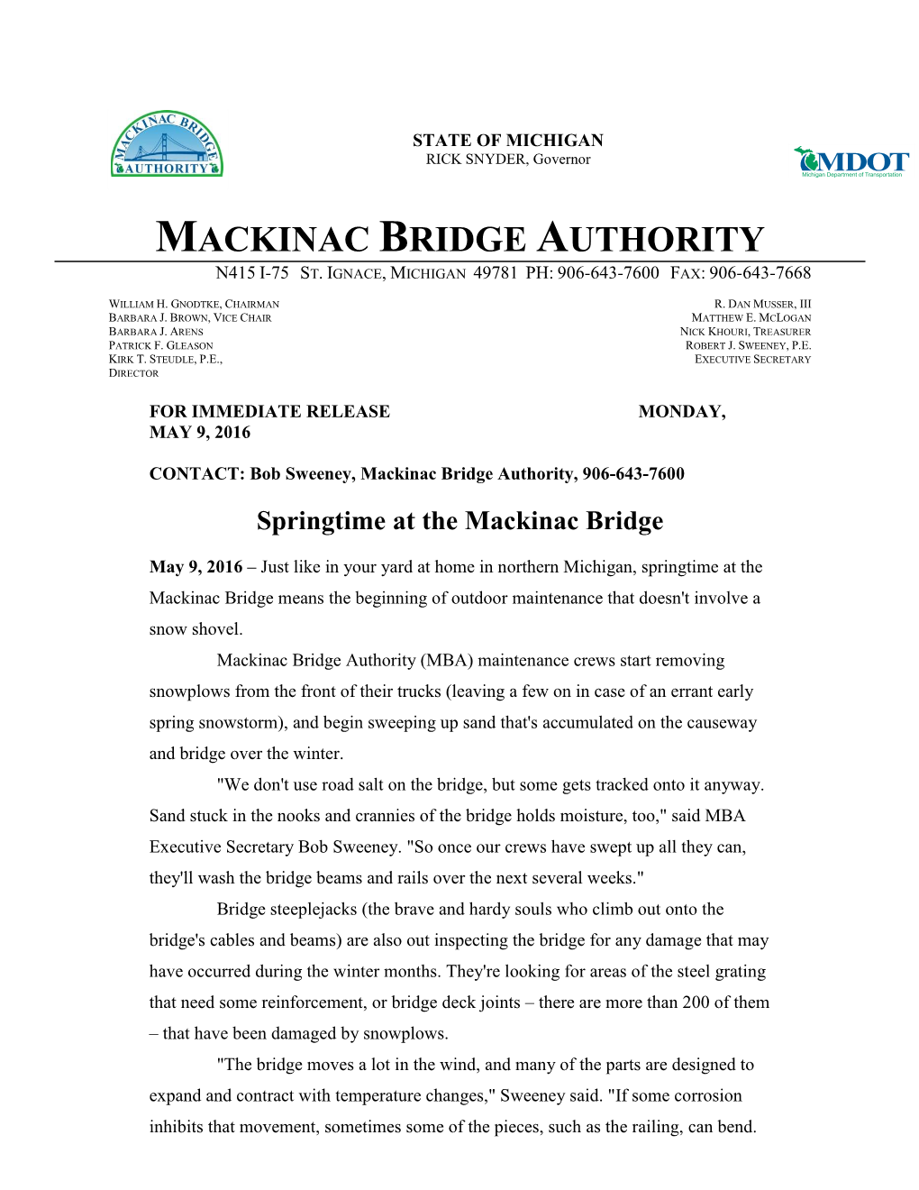 MDOT Mackinac Bridge Spring Cleaning