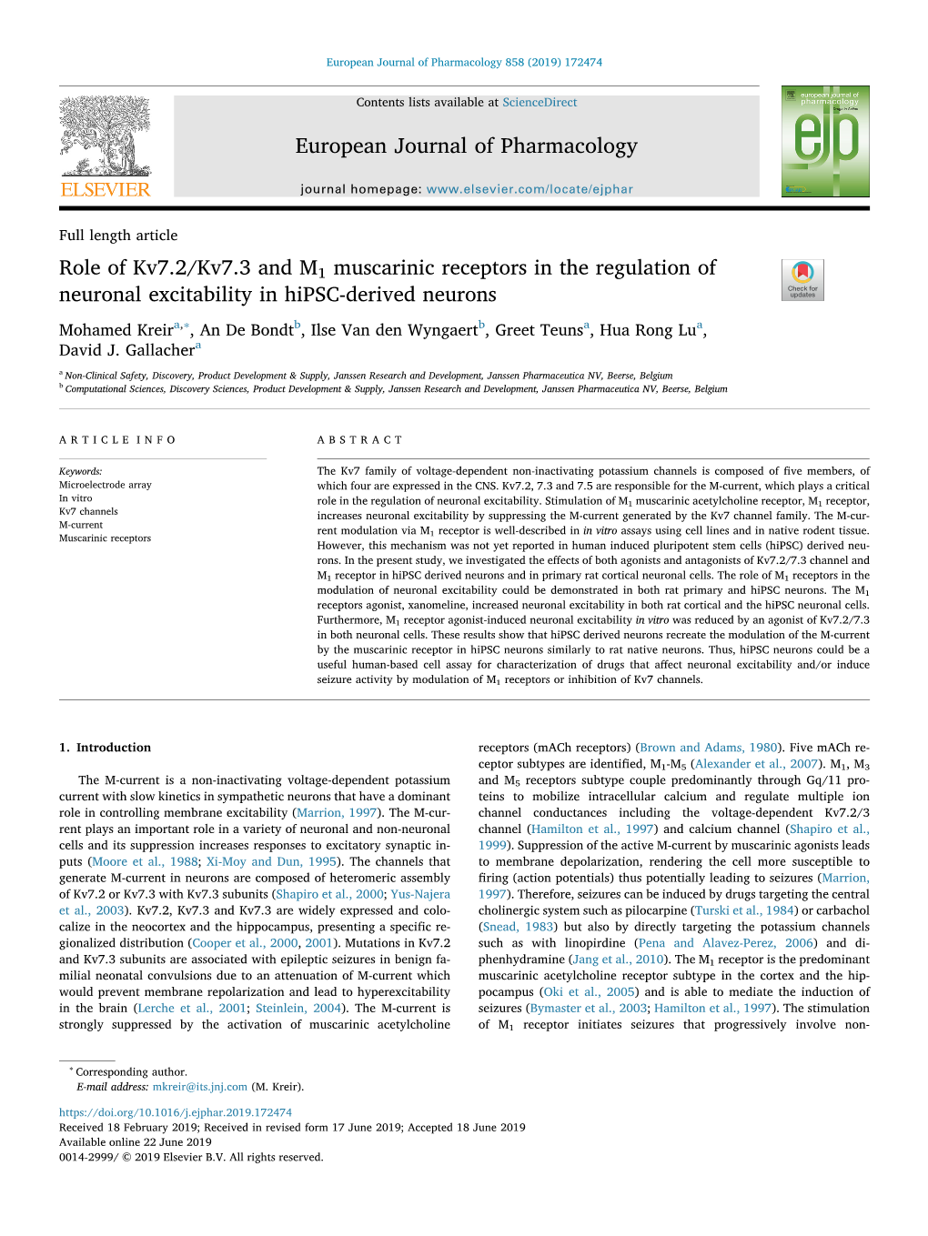 Role of Kv7.2Kv7.3 and M 1 Muscarinic Receptors in The