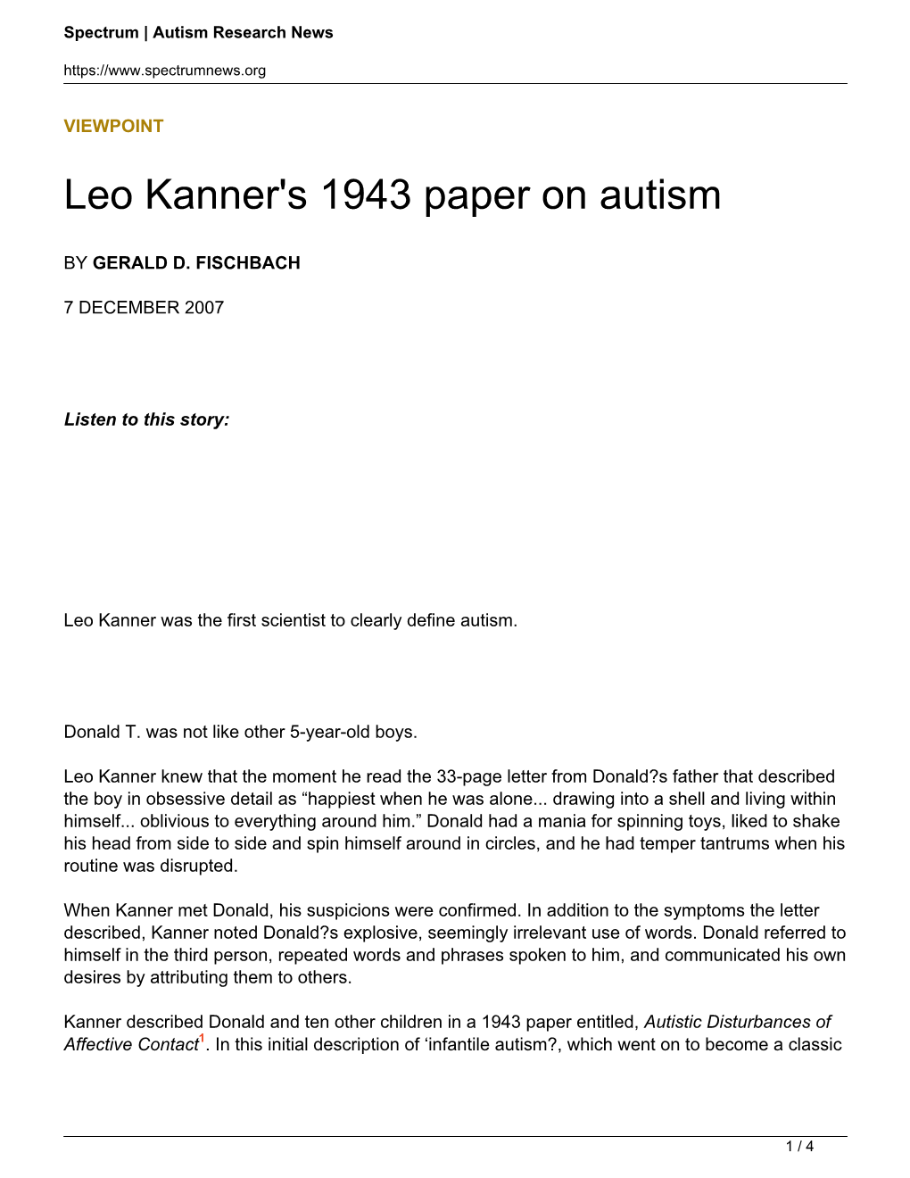S 1943 Paper on Autism
