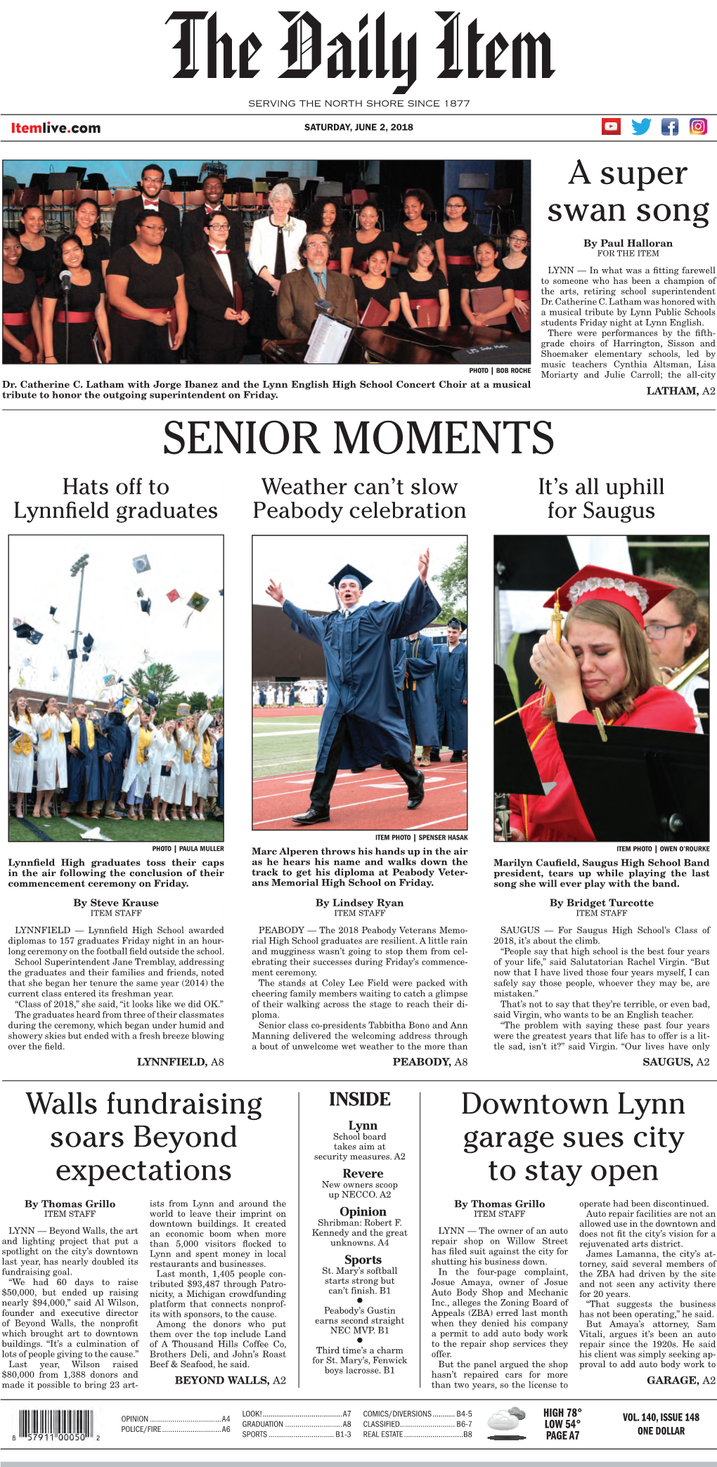 SENIOR MOMENTS Hats Off to Weather Can’T Slow It’S All Uphill Lynn Eld Graduates Peabody Celebration for Saugus