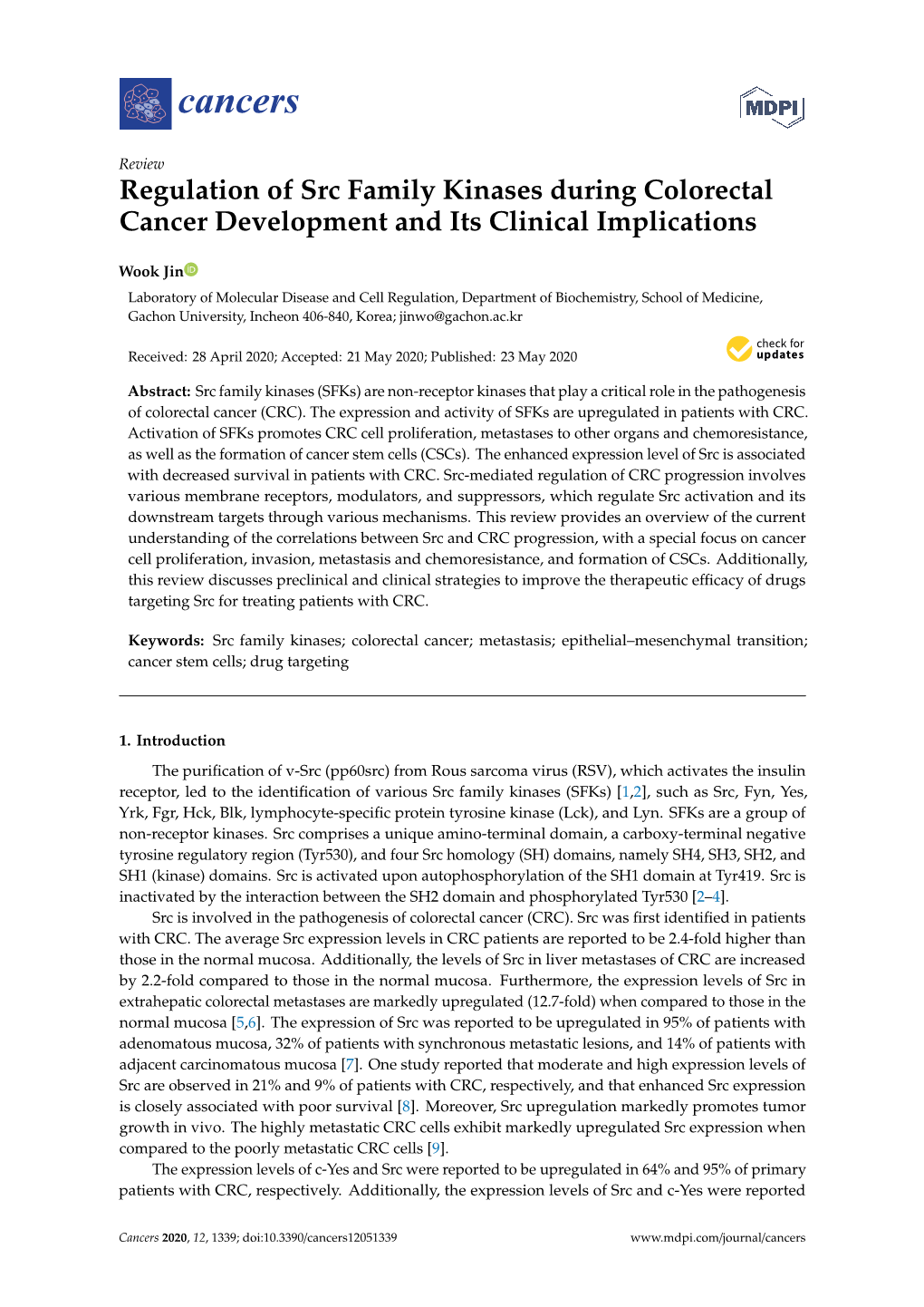 Regulation of Src Family Kinases During Colorectal Cancer Development and Its Clinical Implications