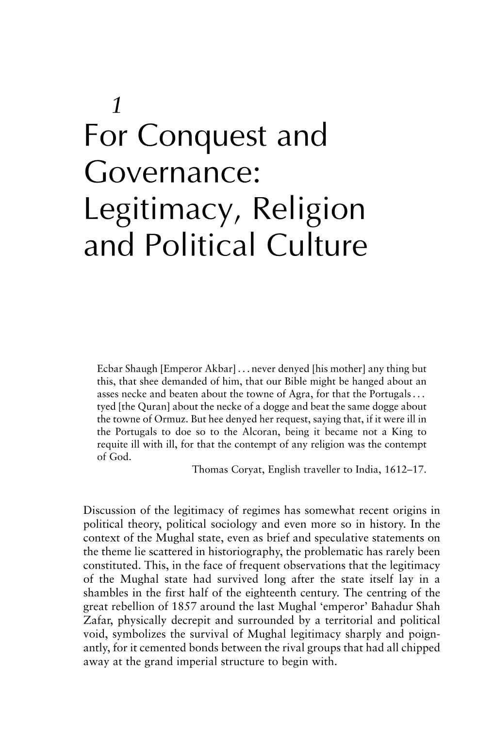 Legitimacy, Religion and Political Culture
