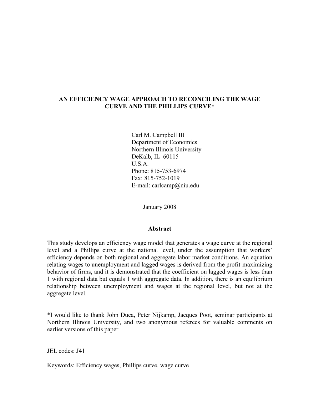 An Efficiency Wage Approach to Reconciling the Phillips Curve And