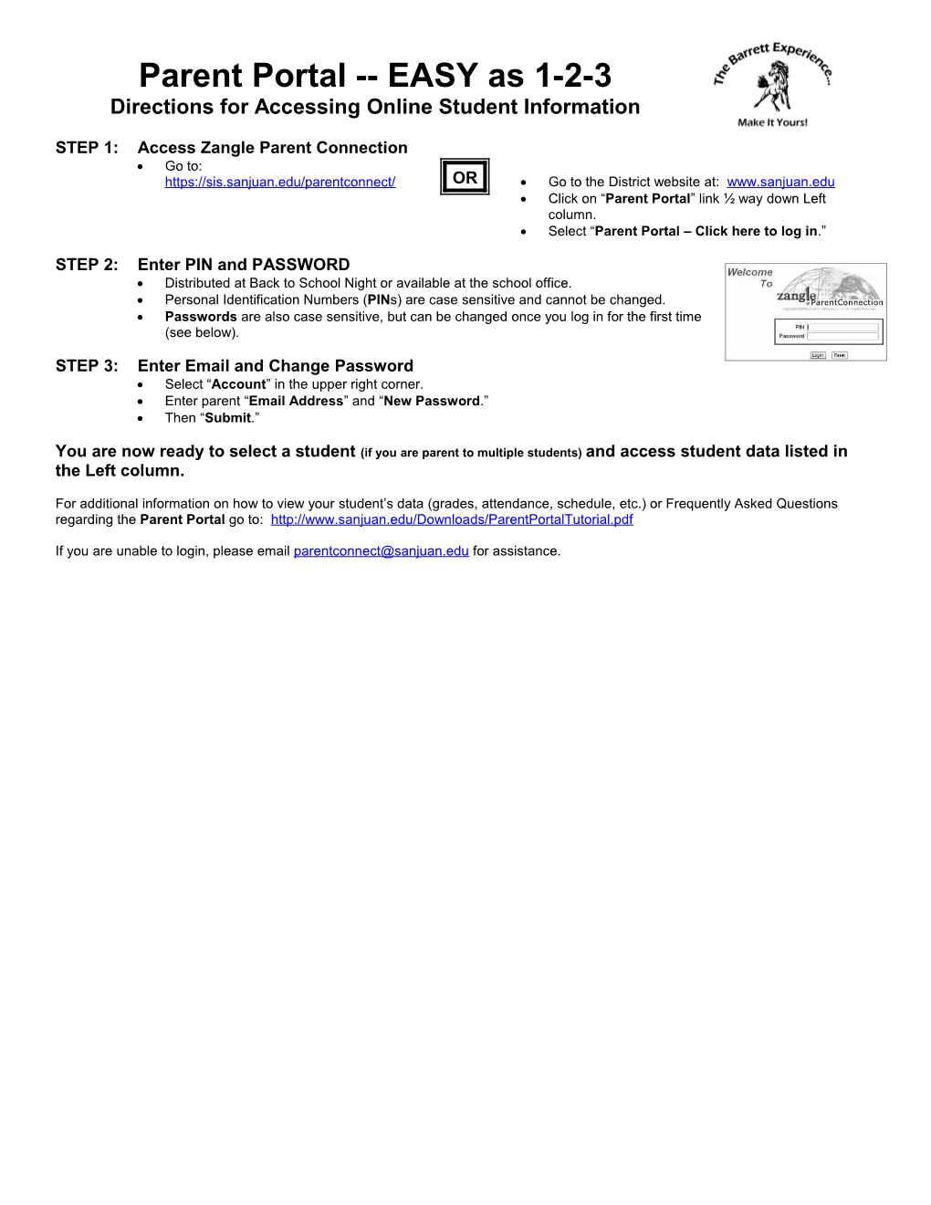 Parent Portal EASY As 1-2-3