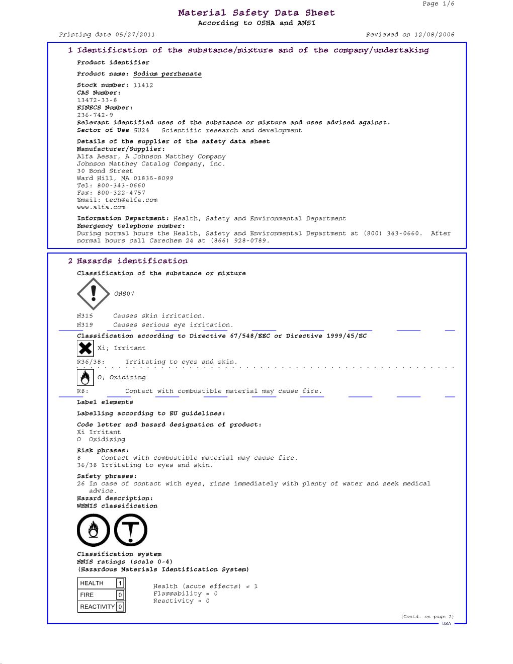 Material Safety Data Sheet