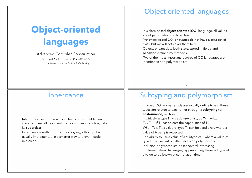 Object-Oriented Languages