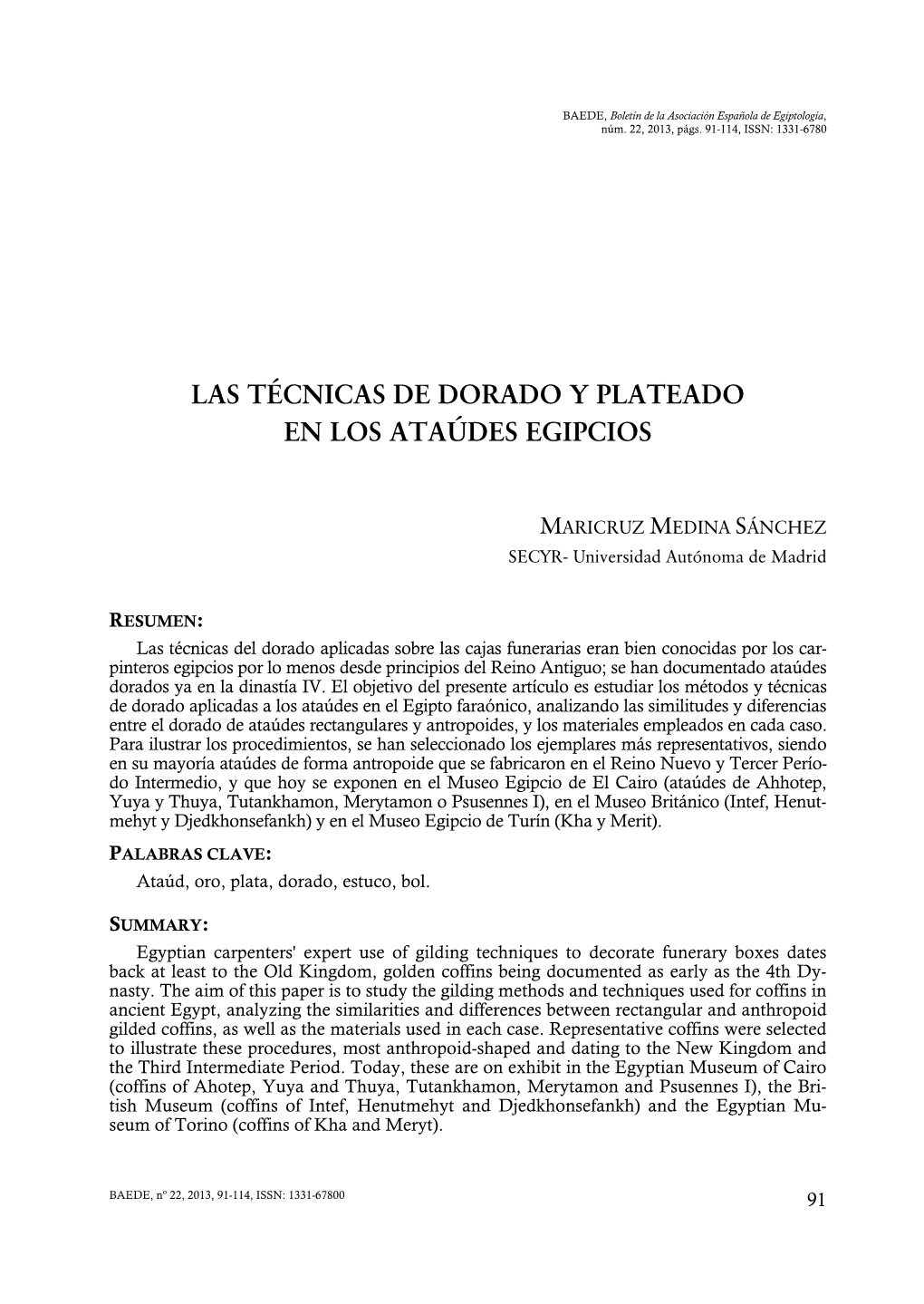 Las Técnicas De Dorado Y Plateado En Los Ataúdes Egipcios