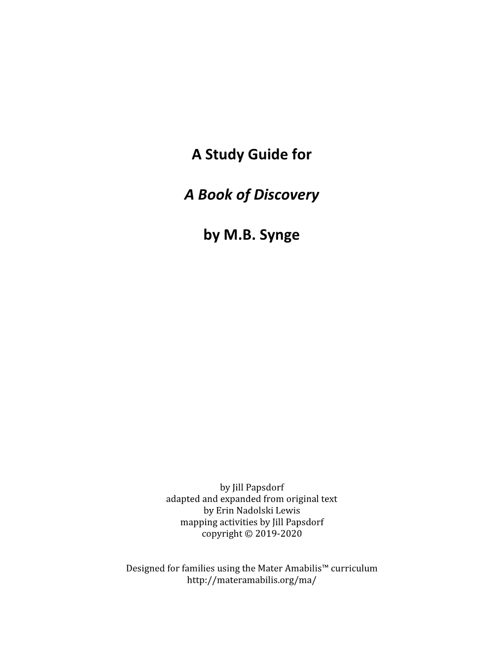 A Study Guide for a Book of Discovery by M.B. Synge