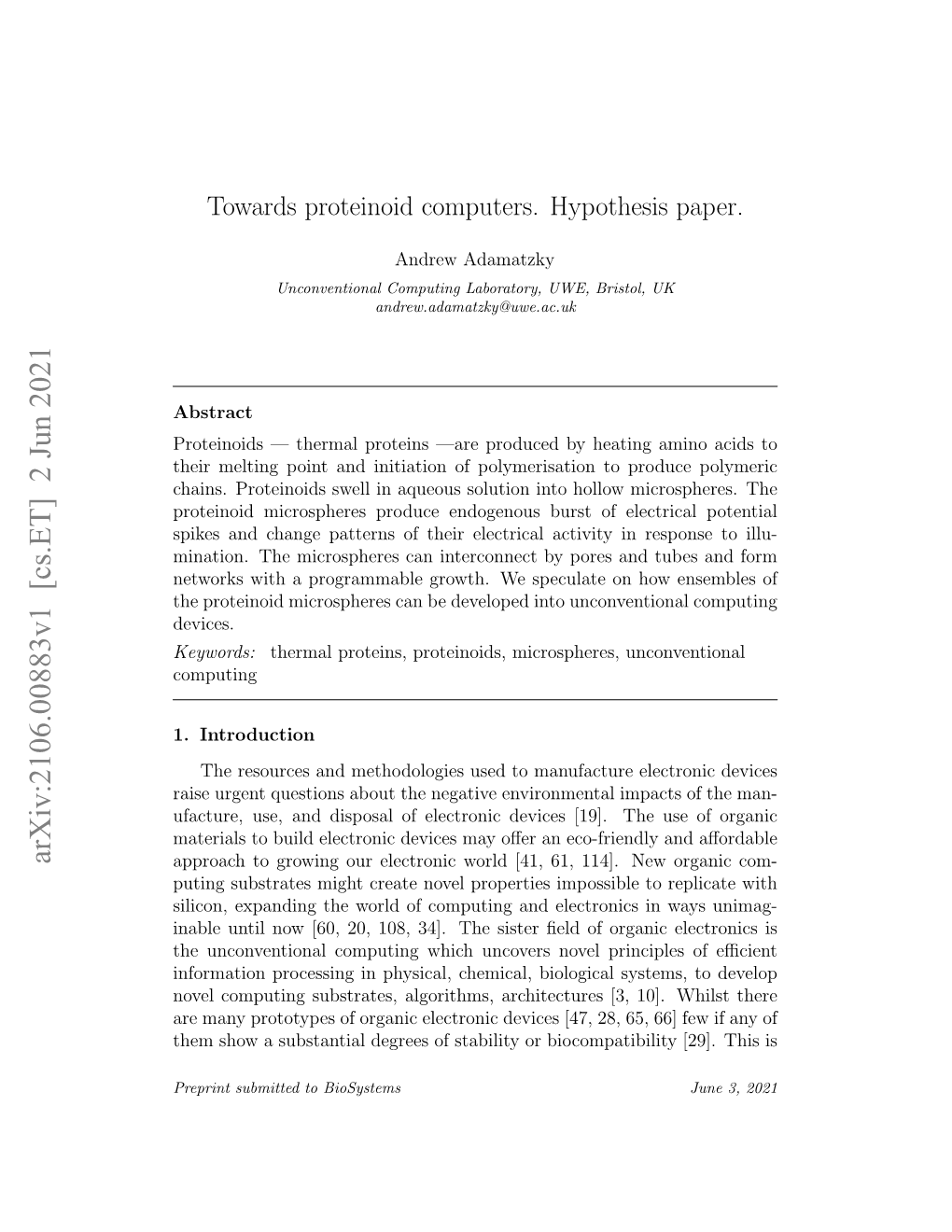 Towards Proteinoid Computers. Hypothesis Paper