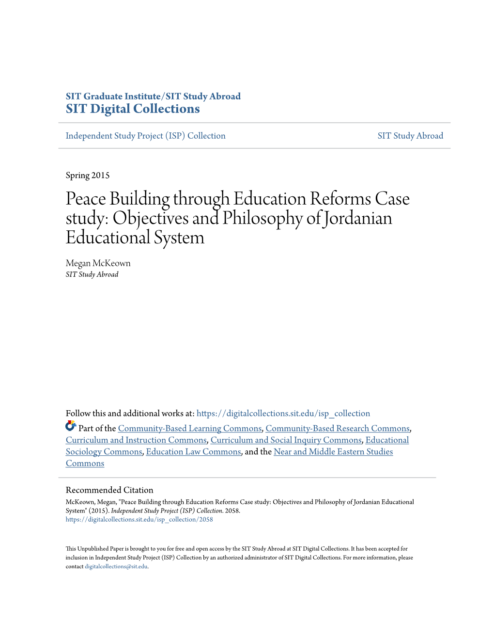 Objectives and Philosophy of Jordanian Educational System Megan Mckeown SIT Study Abroad