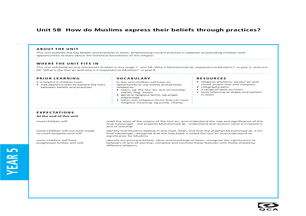 Year 5, and Unit 6D ‘What Is the Qur’An and Why Is It Important to Muslims?’ in Year 6