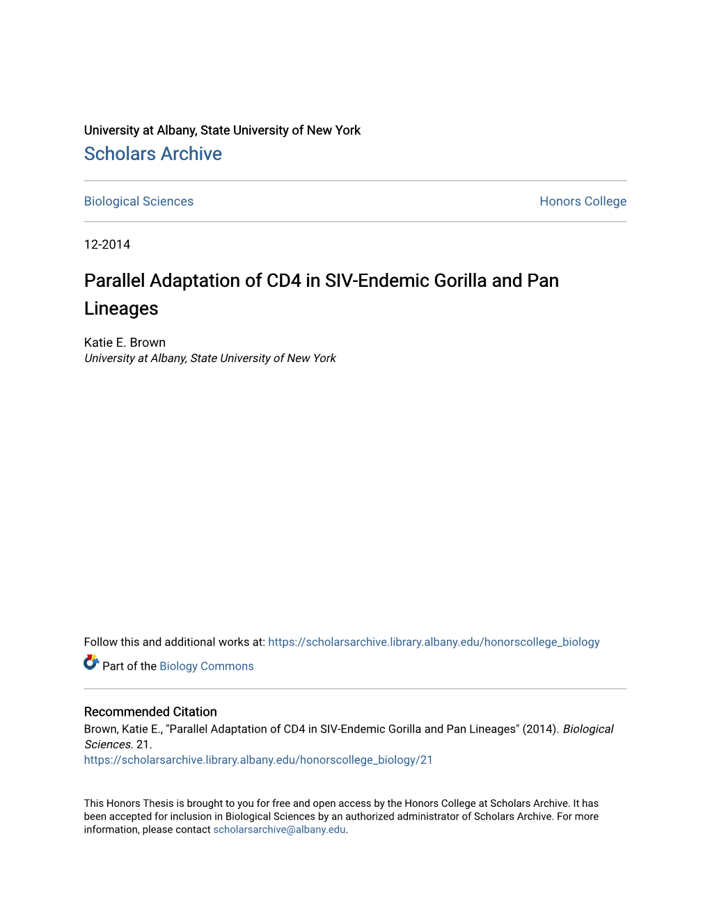 Parallel Adaptation of CD4 in SIV-Endemic Gorilla and Pan Lineages