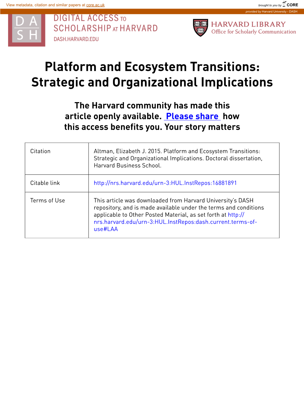 Platform and Ecosystem Transitions: Strategic and Organizational Implications