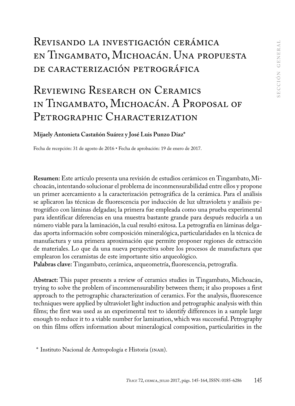 Revisando La Investigación Cerámica En Tingambato, Michoacán. Una Propuesta De Caracterización Petrográfica