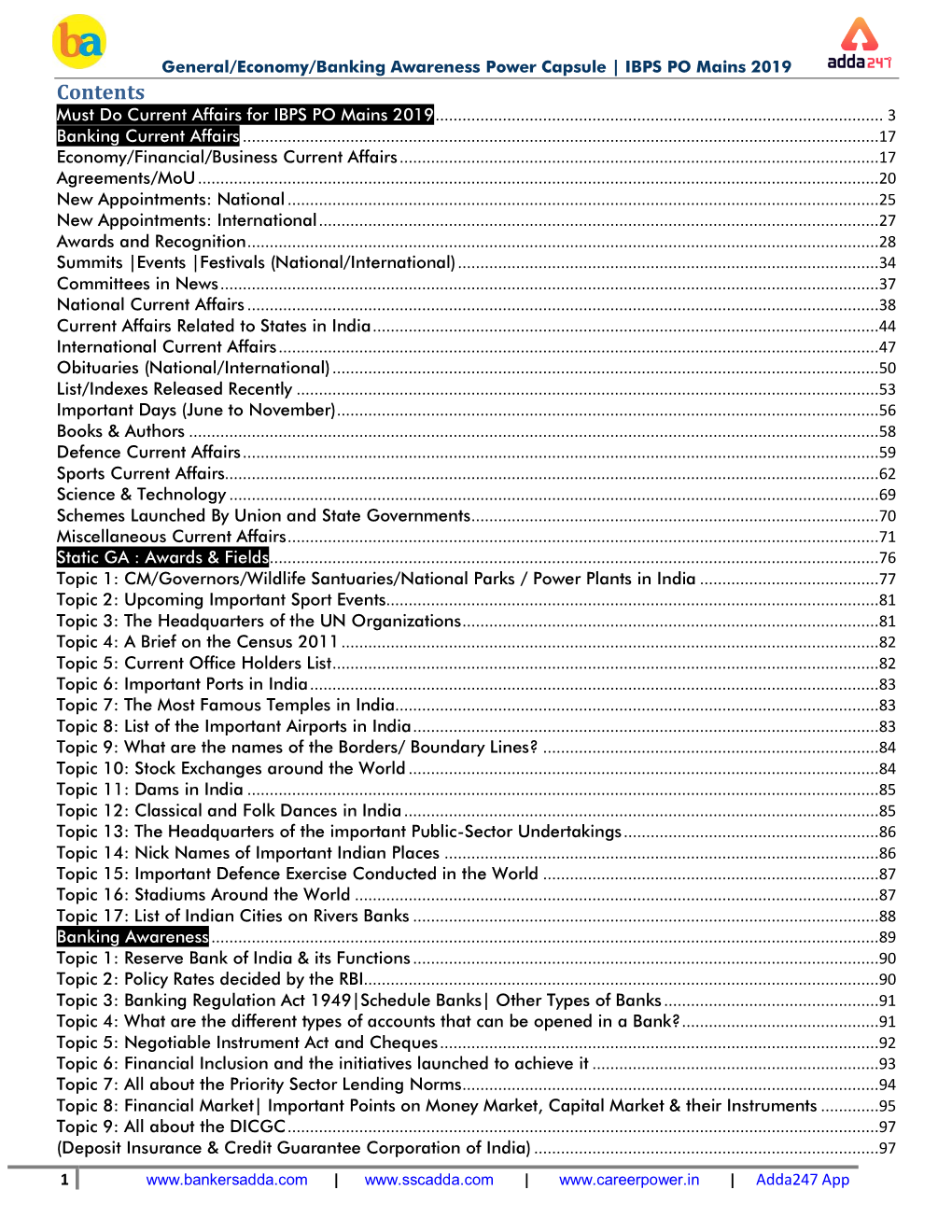 Contents Must Do Current Affairs for IBPS PO Mains 2019