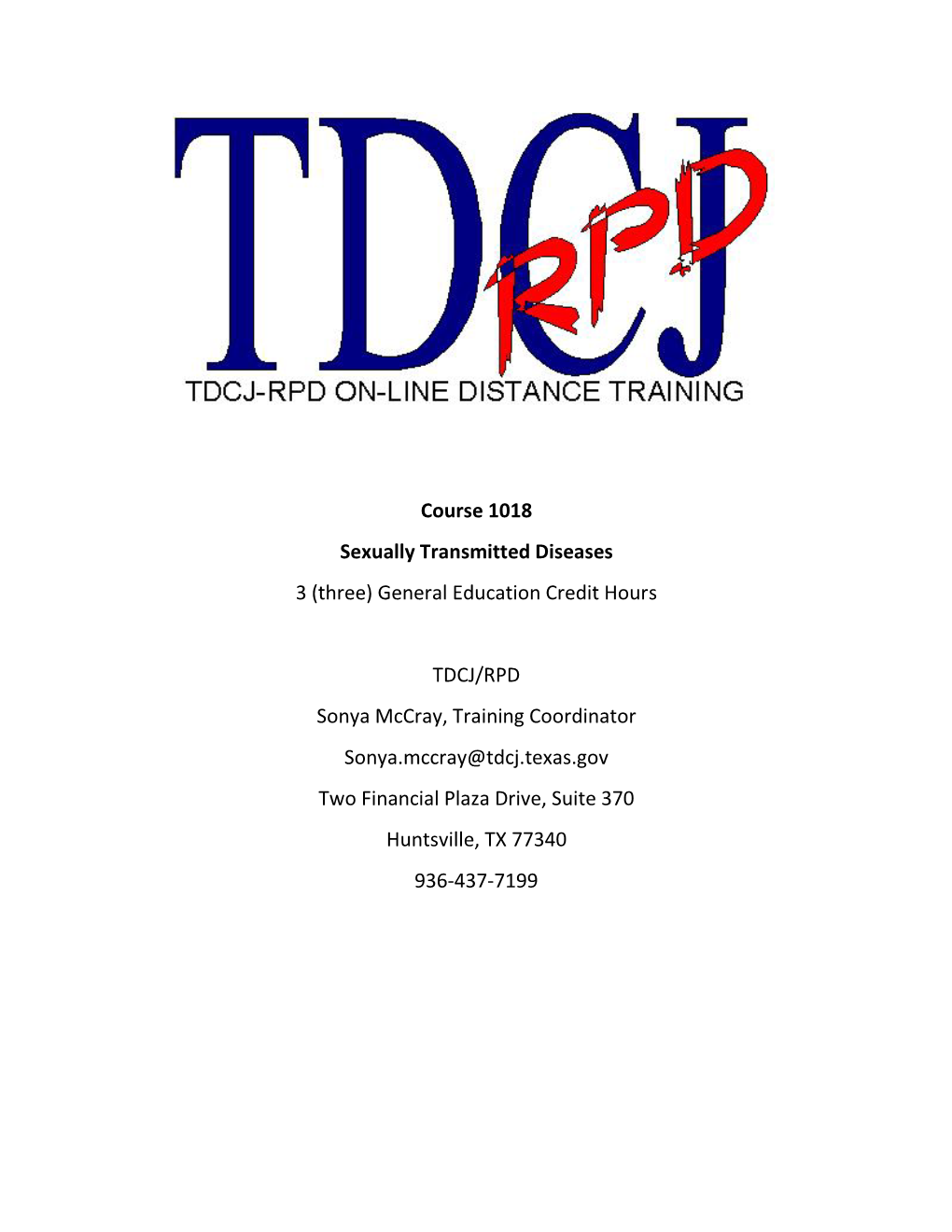 Course RPD1018 – Sexually Transmitted Diseases