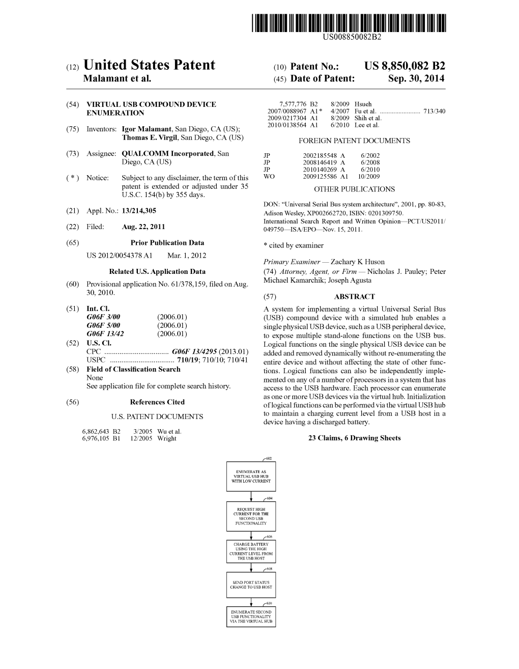 (12) United States Patent (10) Patent No.: US 8,850,082 B2 Malamant Et Al