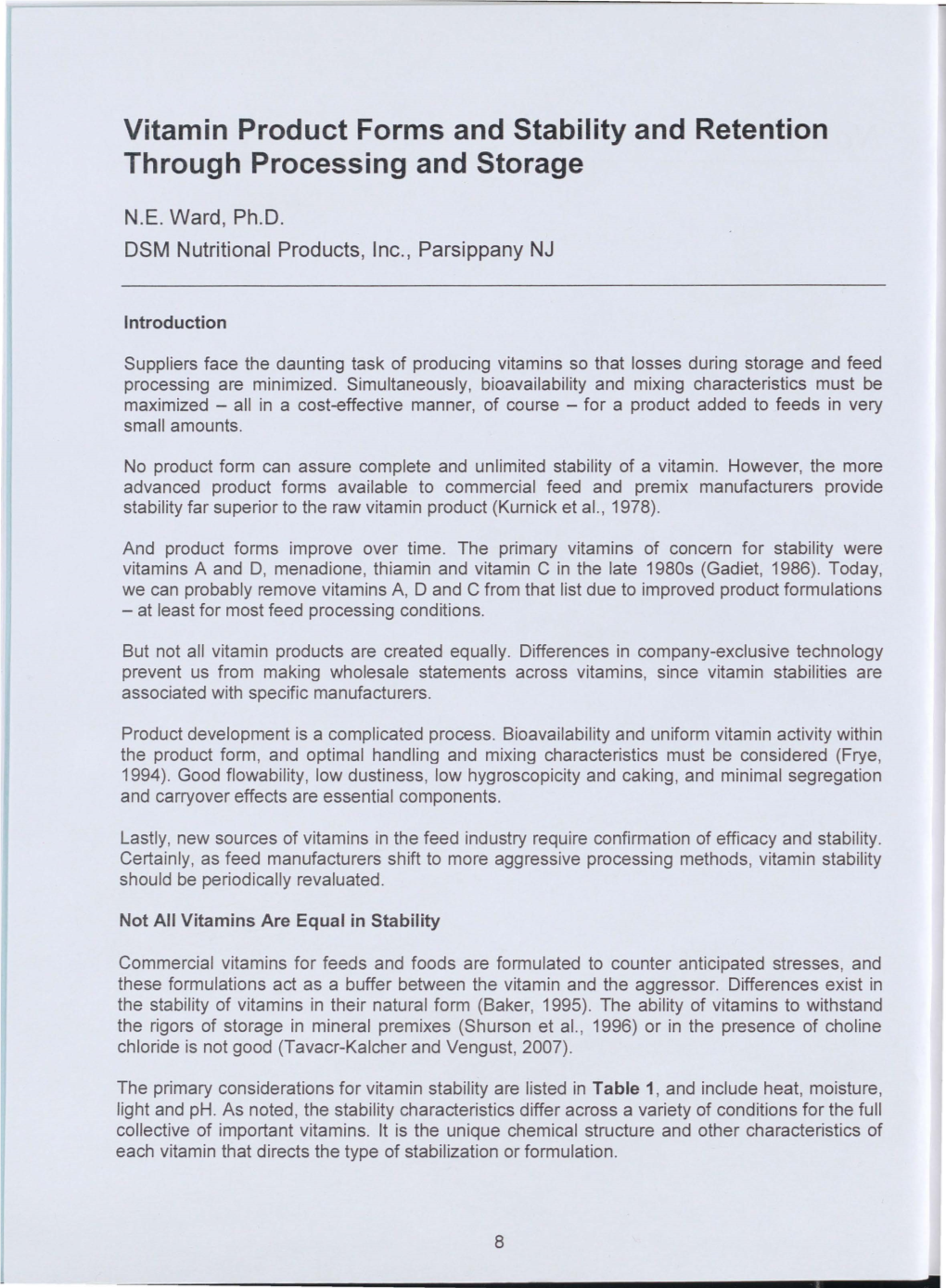 Vitamin Product Forms and Stability and Retention Through Processing and Storage