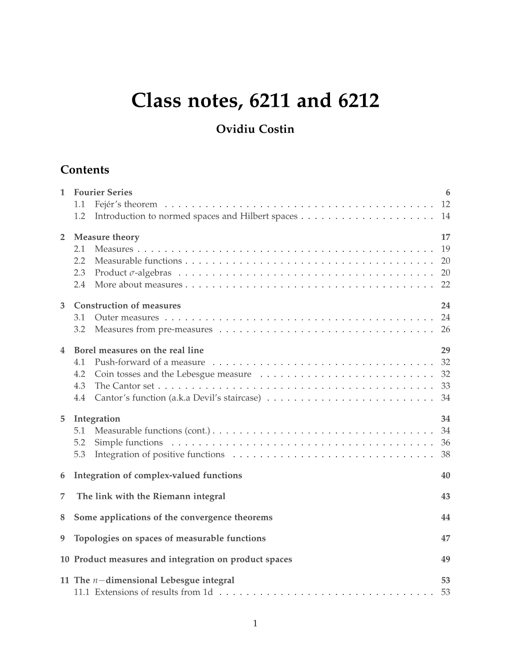 Class Notes, 6211 and 6212 Ovidiu Costin