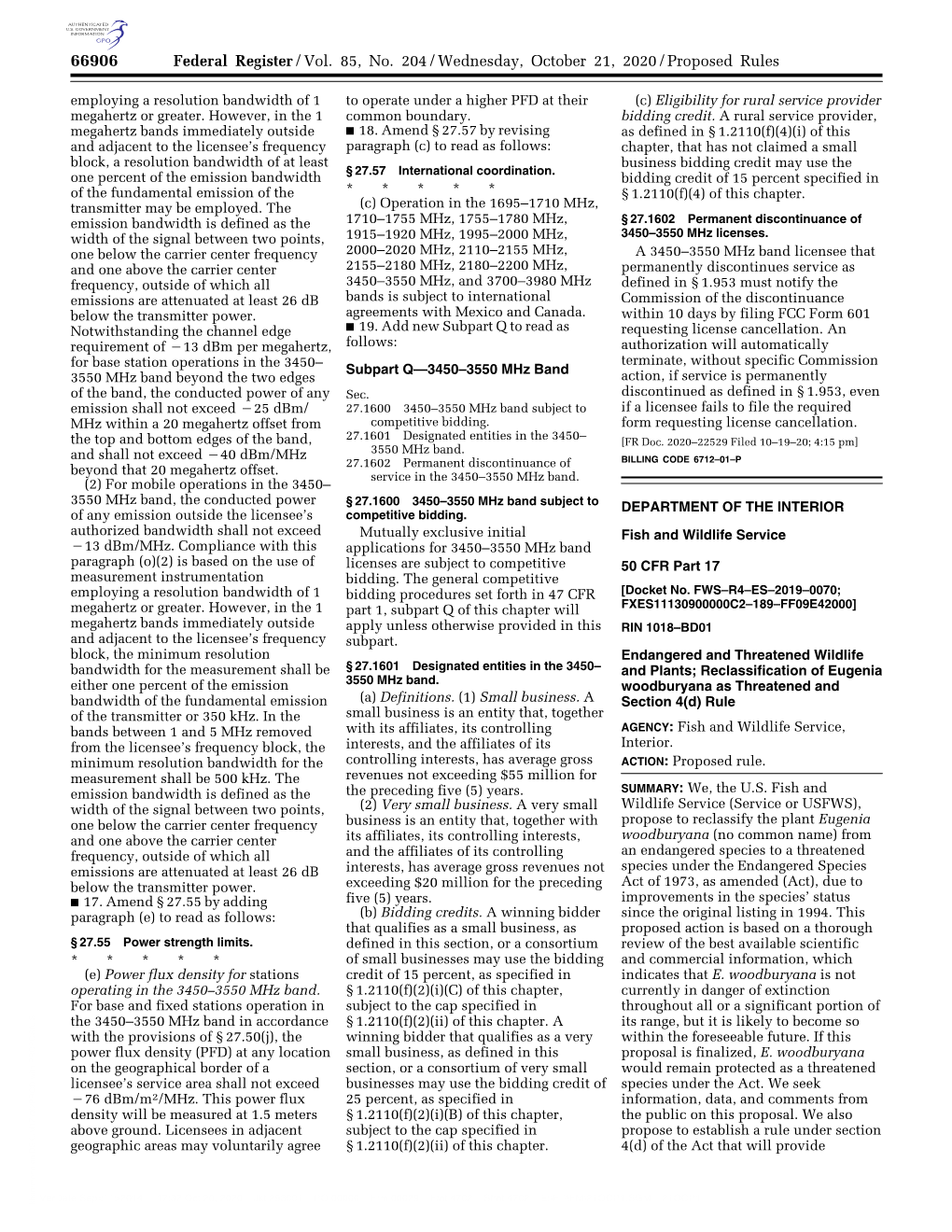 Federal Register/Vol. 85, No. 204/Wednesday, October 21, 2020