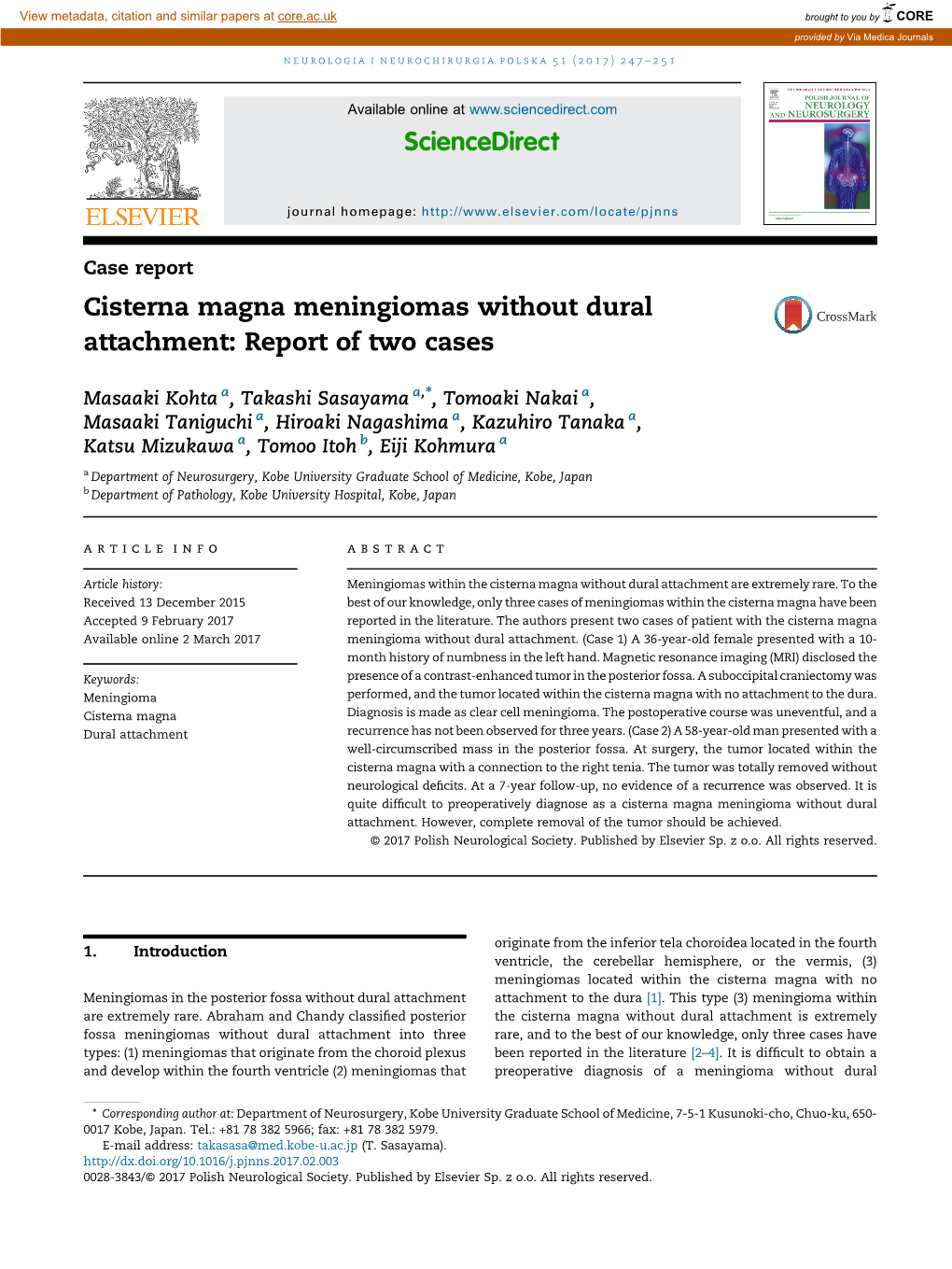 Cisterna Magna Meningiomas Without Dural Attachment