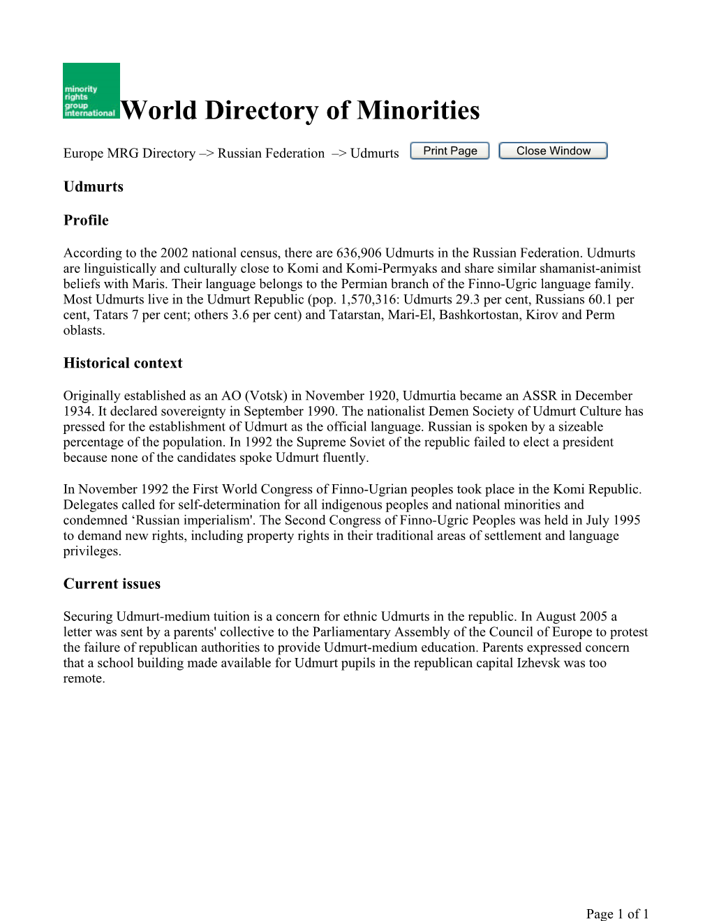 World Directory of Minorities