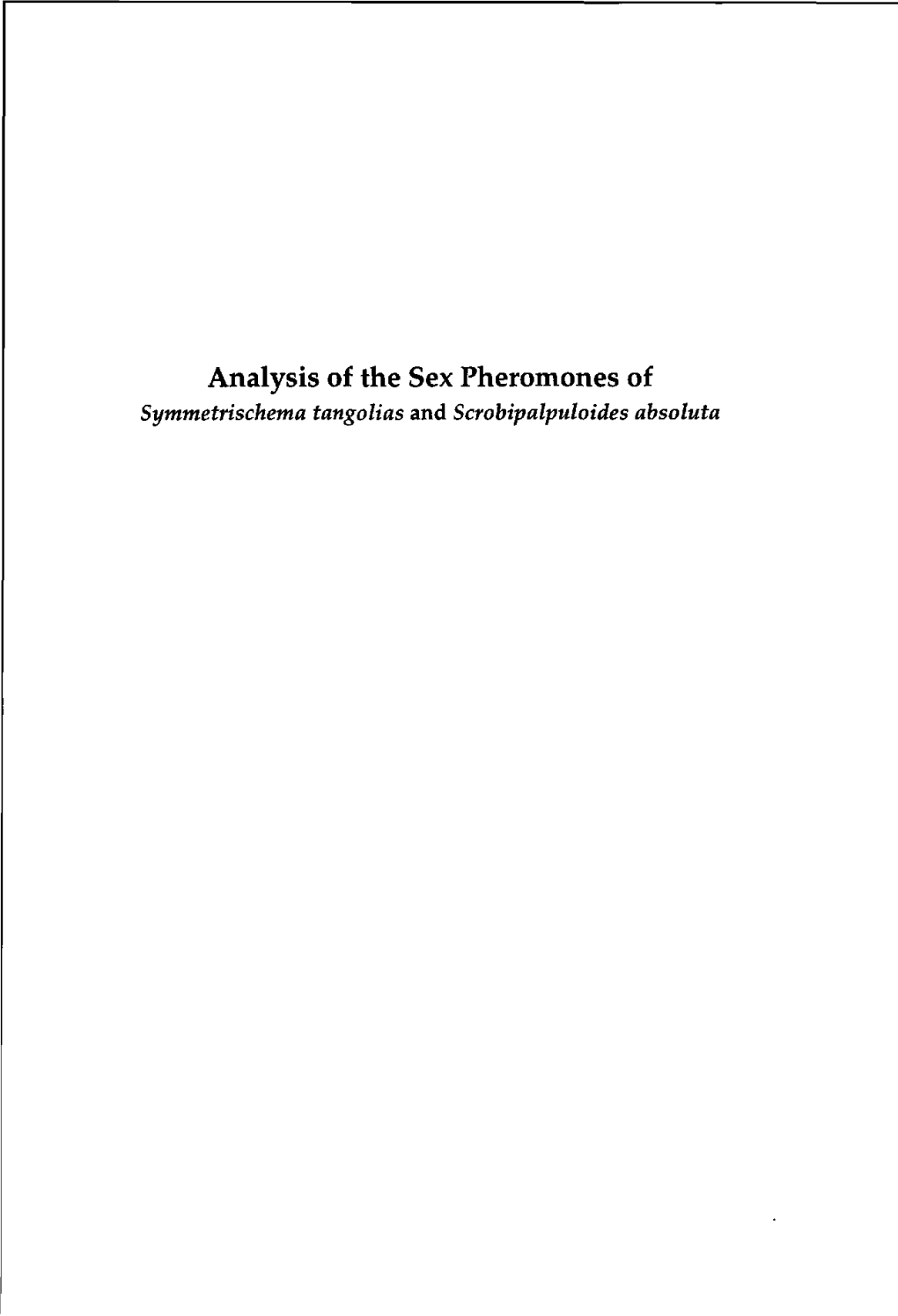 Analysis of the Sex Pheromones of Symmetrischema Tangolias and Scrobipalpuloides Absoluta Promotor: Dr