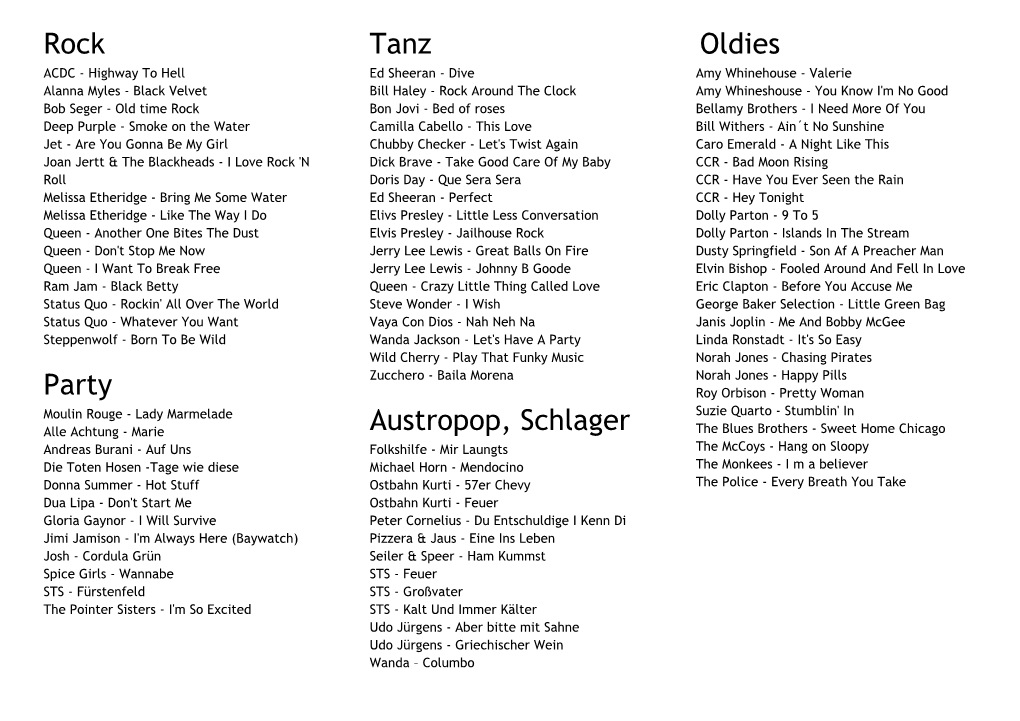 Rock Party Tanz Austropop, Schlager Oldies