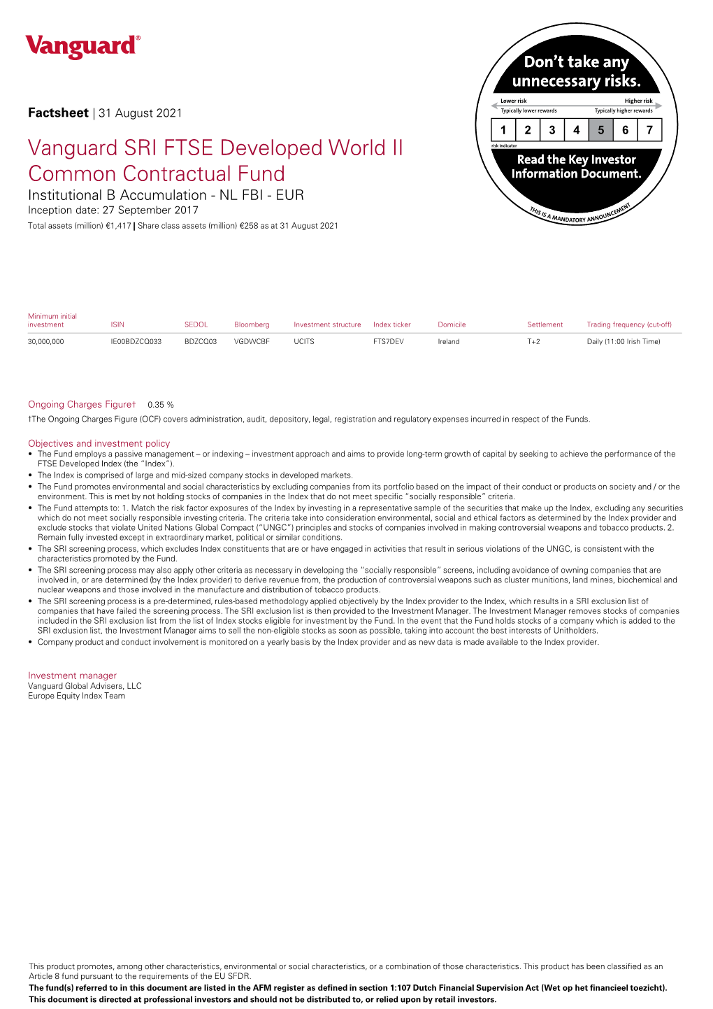 Vanguard SRI FTSE Developed World II Common Contractual Fund