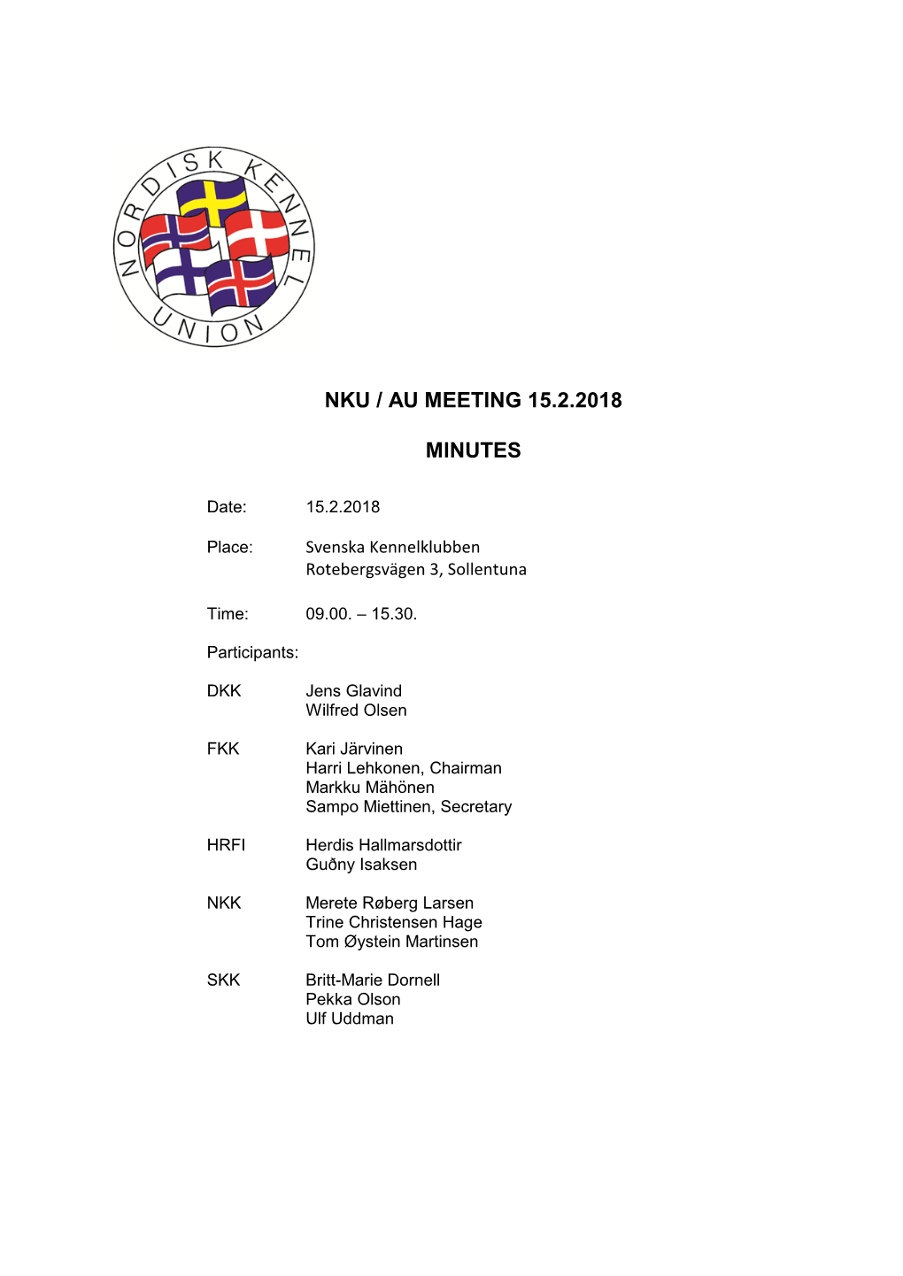 NKU/AU Meeting Minutes 15 February 2018