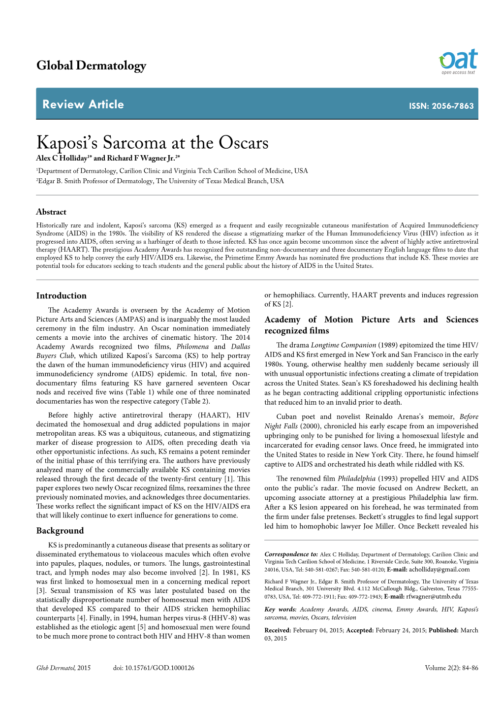 Kaposi's Sarcoma at the Oscars