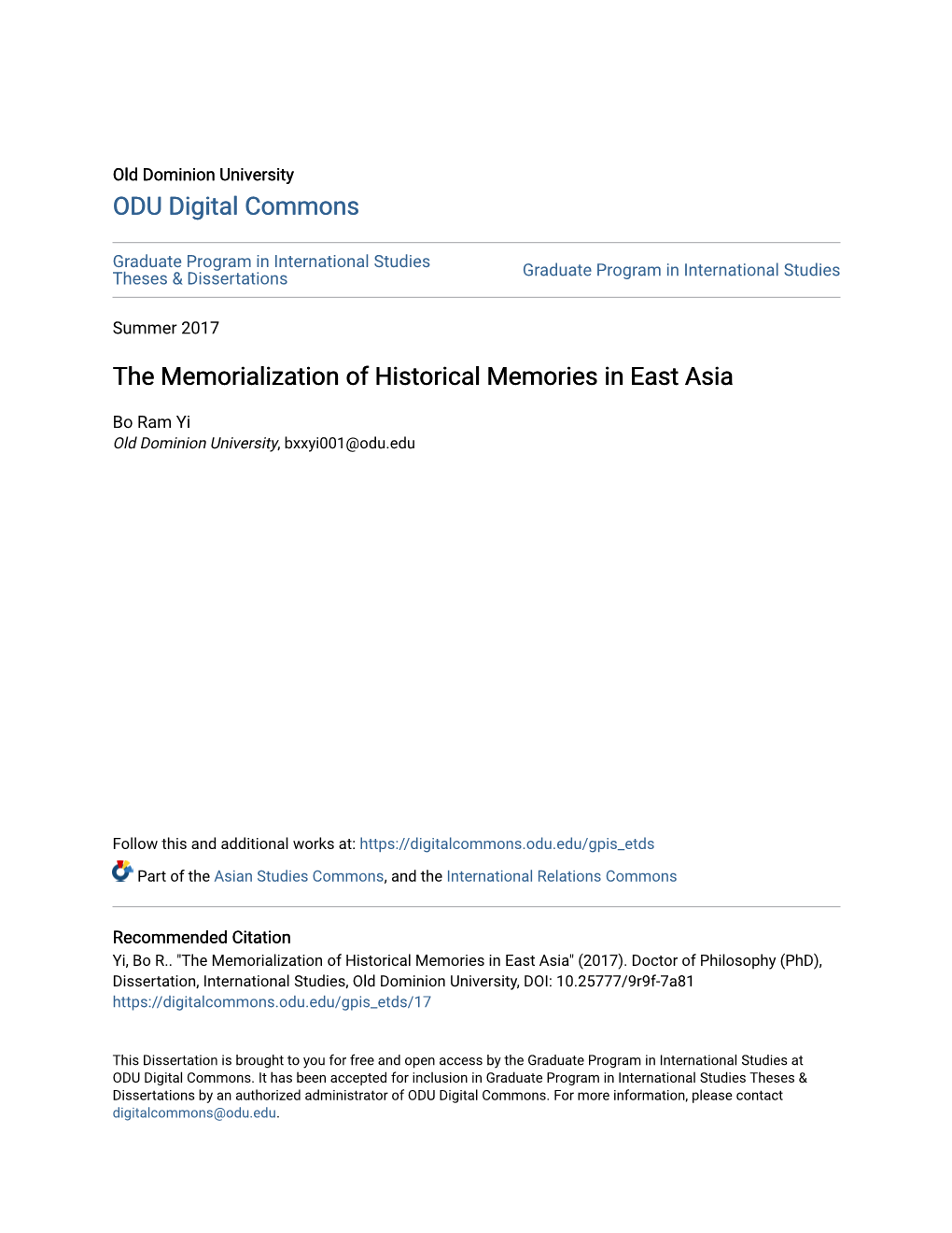 The Memorialization of Historical Memories in East Asia