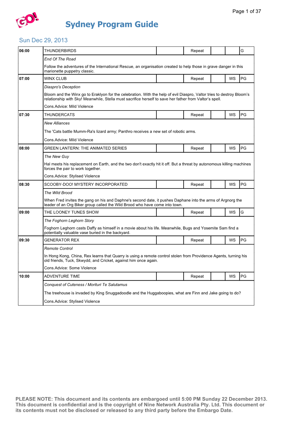 Sydney Program Guide