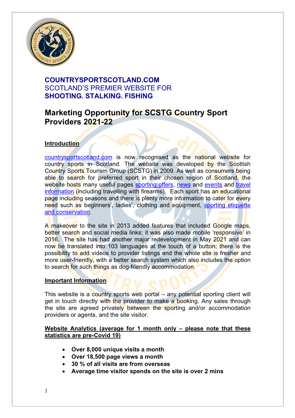 Marketing Opportunity for SCSTG Country Sport Providers 2021-22