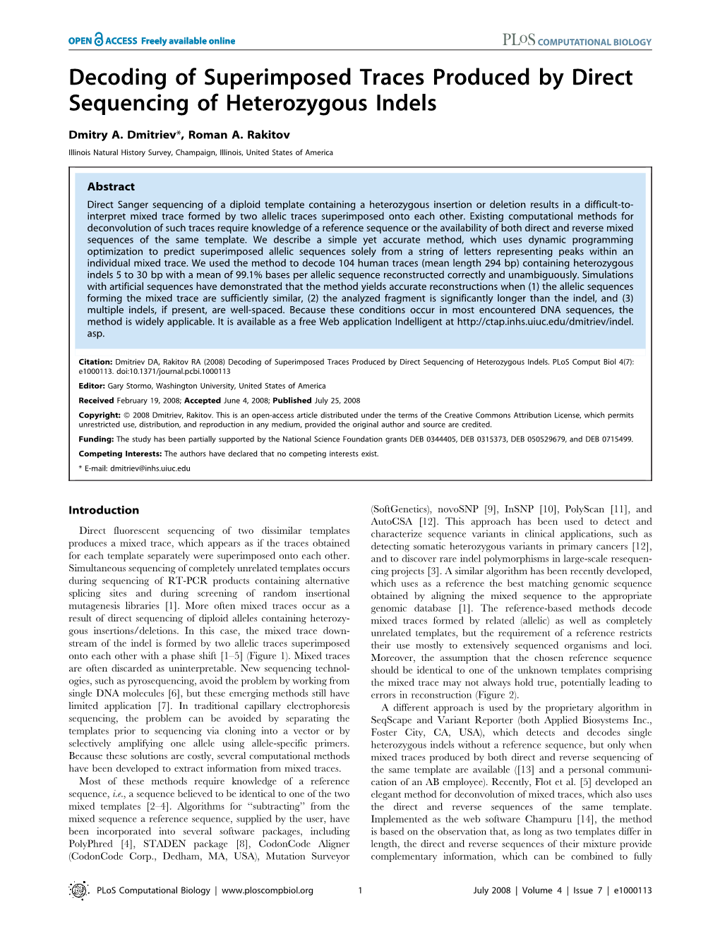 Decoding of Superimposed Traces Produced by Direct Sequencing of Heterozygous Indels