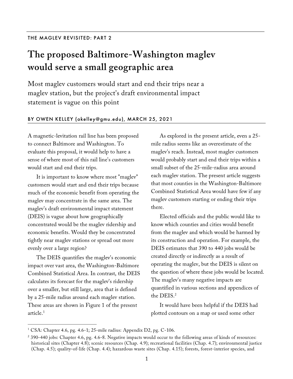 The Proposed Baltimore-Washington Maglev Would Serve a Small Geographic Area