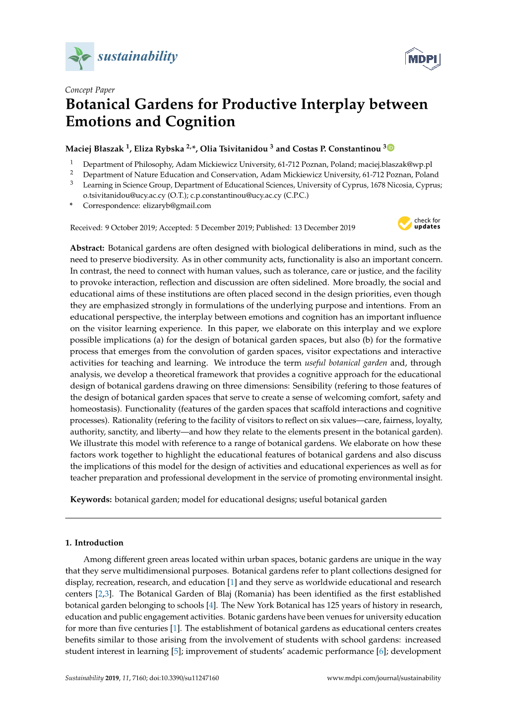 Botanical Gardens for Productive Interplay Between Emotions and Cognition