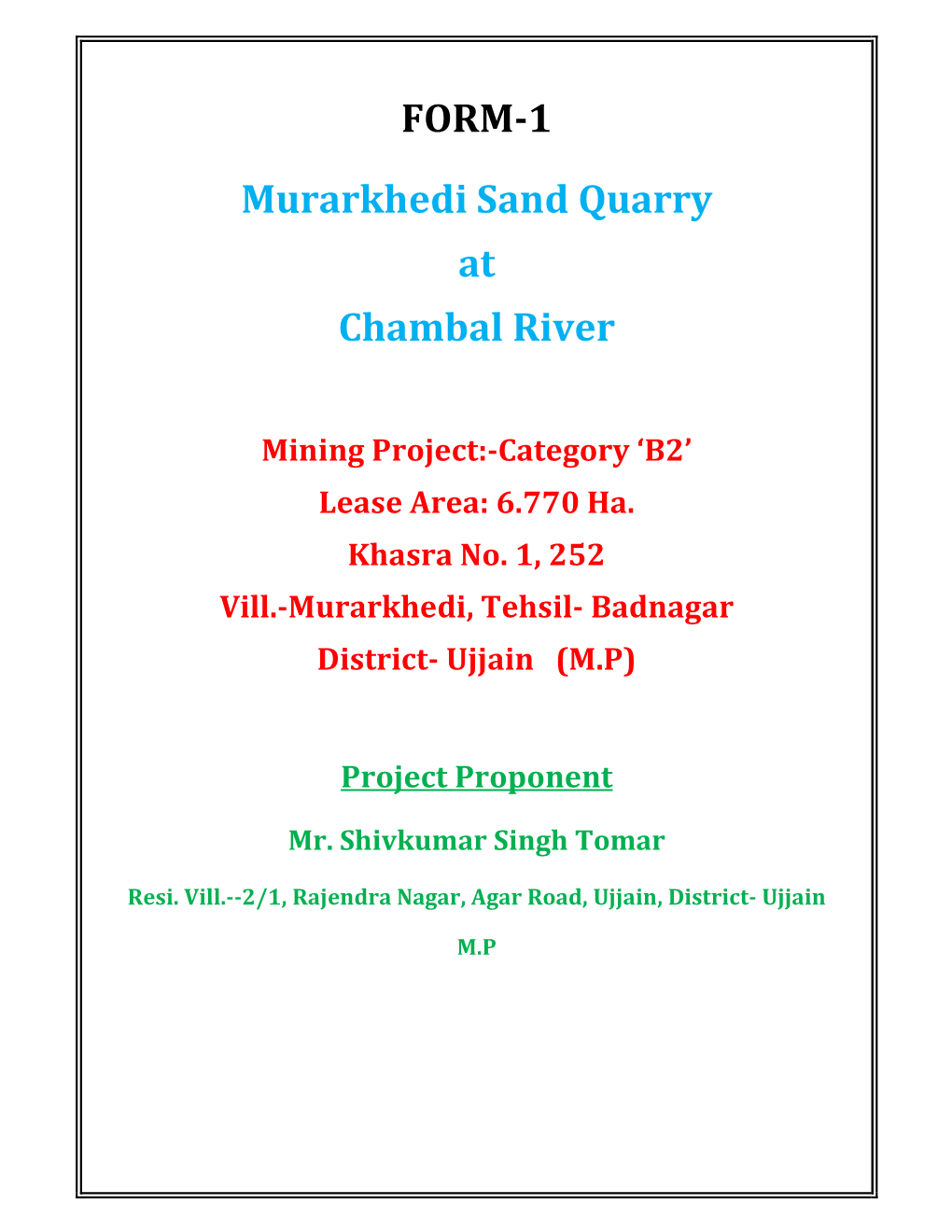 FORM-1 Murarkhedi Sand Quarry at Chambal River